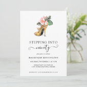 Invitation Retour En 90 Talons D'Or Floral Chic Anniversaire (Debout devant)