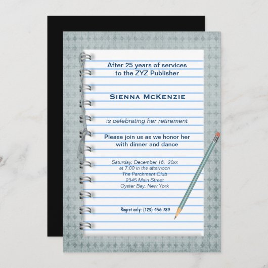 Invitation Retrait des notes de bloc (Devant / Derrière)