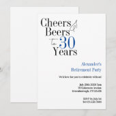 Invitation Retraite 30 ans Cheers et bière bleu (Devant / Derrière)