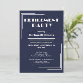 Invitation Retraite Art Déco Retro Bleu Blanc (Debout devant)