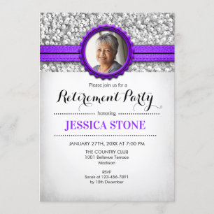Invitation Retraite avec photo - Blanc d'argent violet
