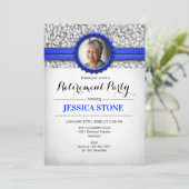 Invitation Retraite avec photo - Royal Blue Silver (Debout devant)