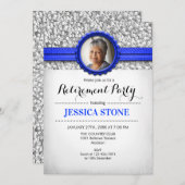 Invitation Retraite avec photo - Royal Blue Silver (Devant / Derrière)