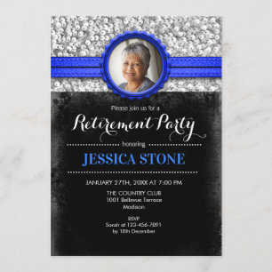Invitation Retraite avec photo - Royal Blue Silver