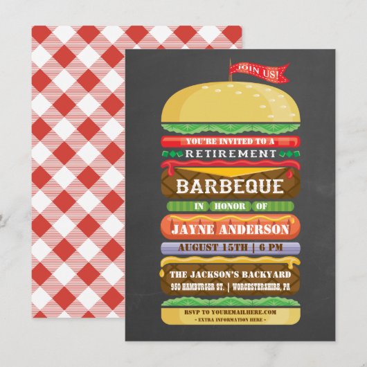 Invitation Retraite BBQ Hamburger Empilé Rustique (Devant / Derrière)