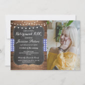 Invitation Retraite BBQ Party Blue Check Rustic Chalk Photo (Devant)