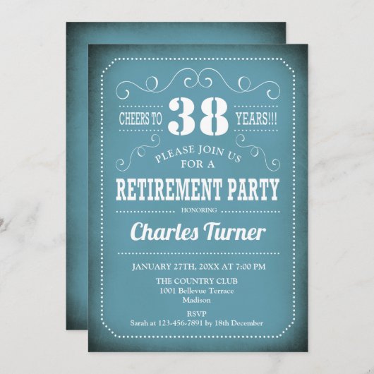 Invitation Retraite - Bleu Rétro Blanc (Devant / Derrière)
