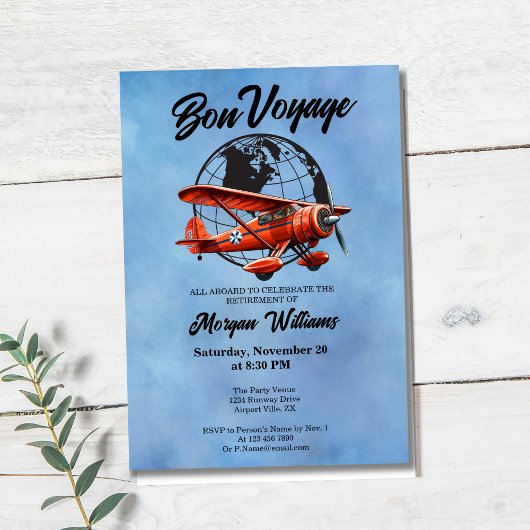 Invitation Retraite Bon Voyage Voyage Globe Plane