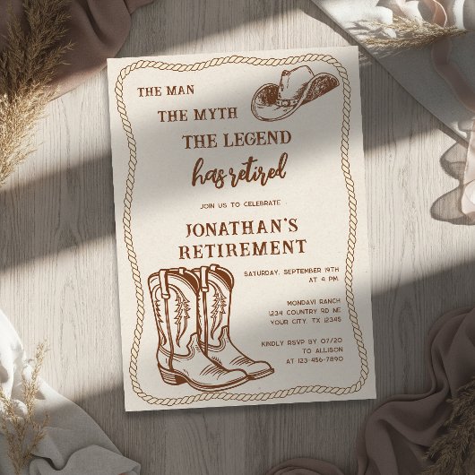 Invitation Retraite Bottes de Cowboy Rustique Occidental Mode