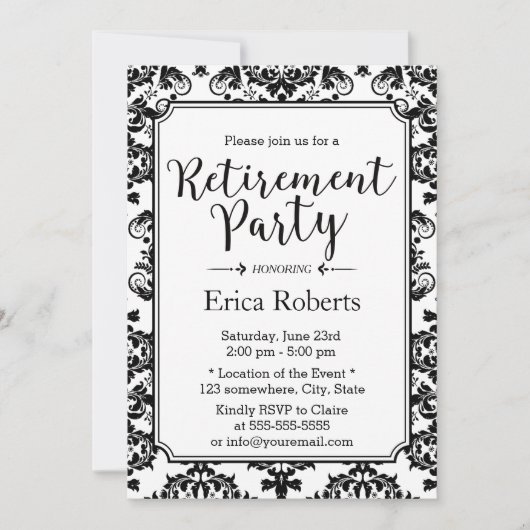 Invitation Retraite Classé noir & blanc Damas (Devant)