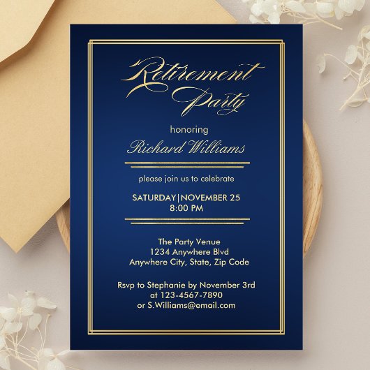 Invitation Retraite classique de la marine bleu or parti