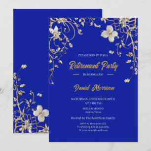 Invitation Retraite de cadre Floral Gold Blue Elegant 2025