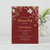 Invitation Retraite de cadre Floral Or Bourgogne 2025 (Debout devant)