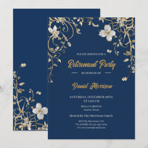 Invitation Retraite de cadre floral or élégant Marine 2025