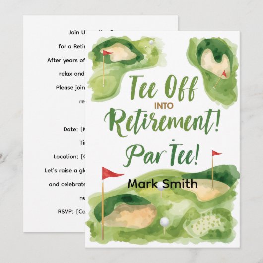Invitation RETRAITE DE GOLF Tee off ParTee pour golfeur (Devant / Derrière)