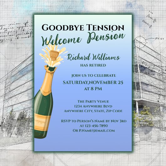 Invitation Retraite de la fête Goodbye Tension Champagne