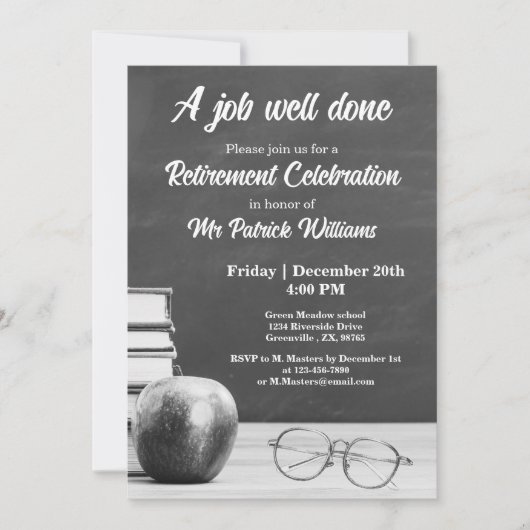 Invitation Retraite d'enseignant Tableau noir Pomme Livres No (Devant)