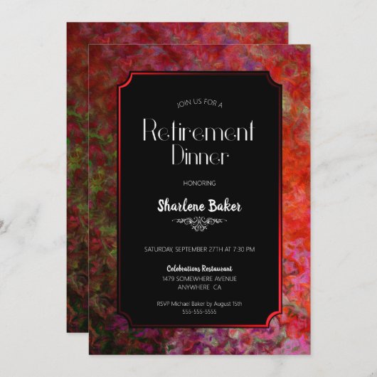Invitation Retraite Dîner rouge et noir (Devant / Derrière)
