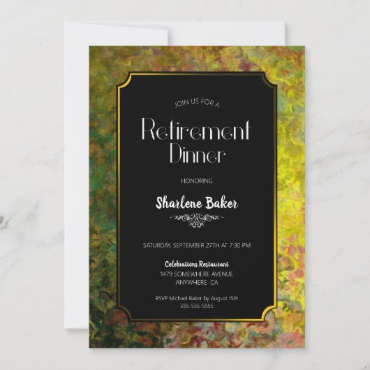 Invitation Retraite Dinner Party Noir et Or (Devant)
