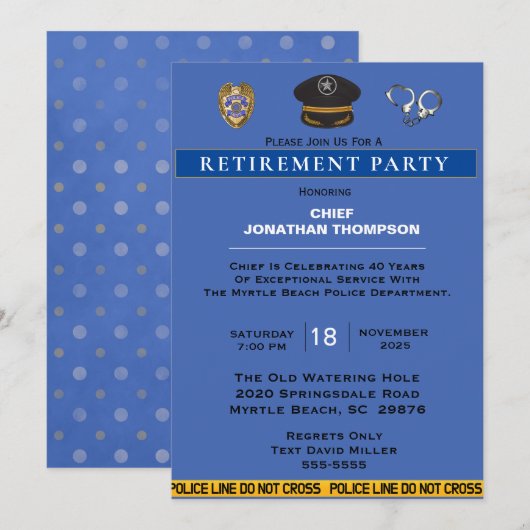 Invitation Retraite du chef de police Blue et Gold (Devant / Derrière)