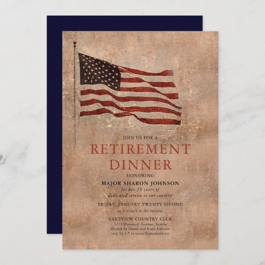 Invitation Retraite du drapeau militaire Vintage (Devant / Derrière)