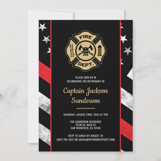 Invitation Retraite du pompier du service d'incendie (Devant)