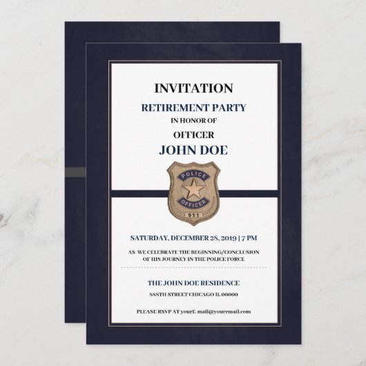 Invitation Retraite d'un agent de police (Devant / Derrière)
