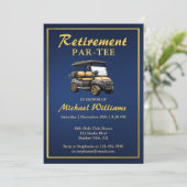 Invitation Retraite Elégant thème de golf Panier Bleu Or (Debout devant)