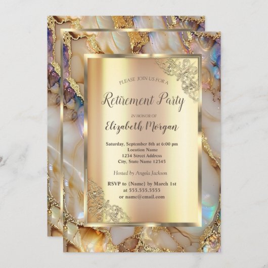 Invitation Retraite en marbre de perle Parties scintillant or (Devant / Derrière)