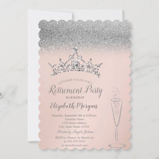 Invitation Retraite en verre Tiara Parties scintillant en arg (Devant)