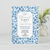 Invitation Retraite Femme Chintz Bleu & Blanc Floral Ditsy (Debout devant)