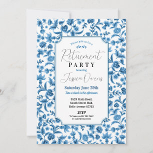 Invitation Retraite Femme Chintz Bleu & Blanc Floral Ditsy