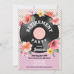Invitation Retraite Femme Floral Summer Record Musique 1950