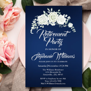 Invitation Retraite Femme Parti Vintage White Rose Frontière