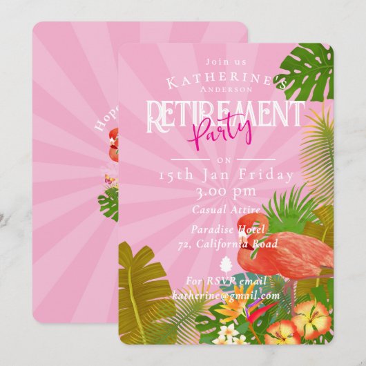 Invitation Retraite Flamant Rose Tropical (Devant / Derrière)