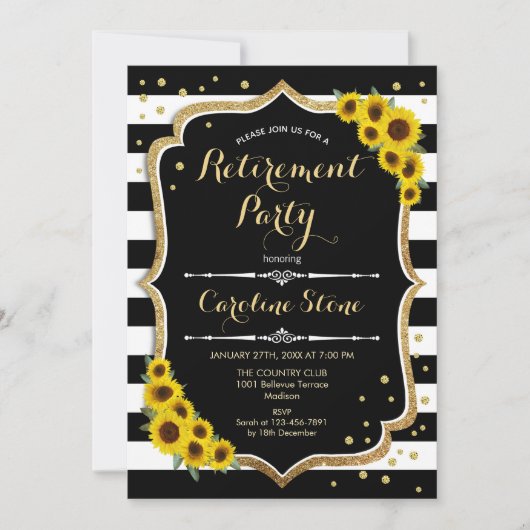Invitation Retraite - Fleurs de soleil Blancs noirs (Devant)