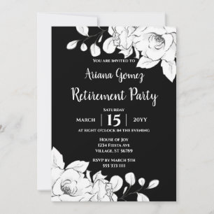 Invitation Retraite Florale Noire Et Blanc Chic Moderne
