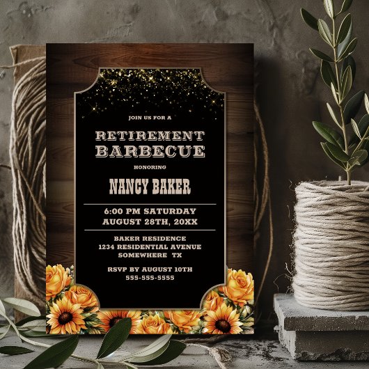 Invitation Retraite Florale Rustique Bois BBQ