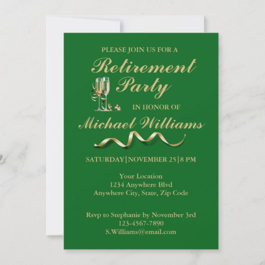 Invitation Retraite Formelle Classique Champagne Verre Vert (Devant)