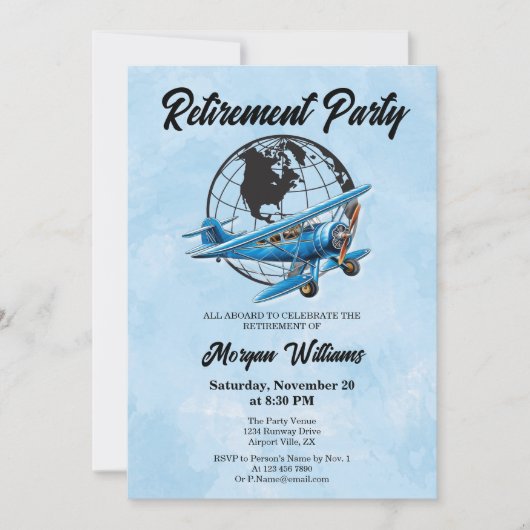 Invitation Retraite Globe Travel Plane Plane Places (Devant)
