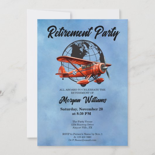 Invitation Retraite Globe Travel Plane Plane Places (Devant)