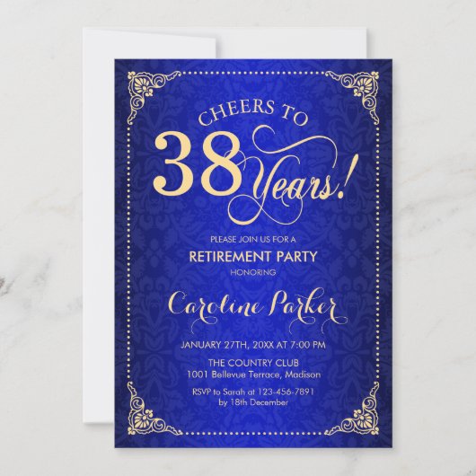 Invitation Retraite - Gold Blue Damask (Devant)