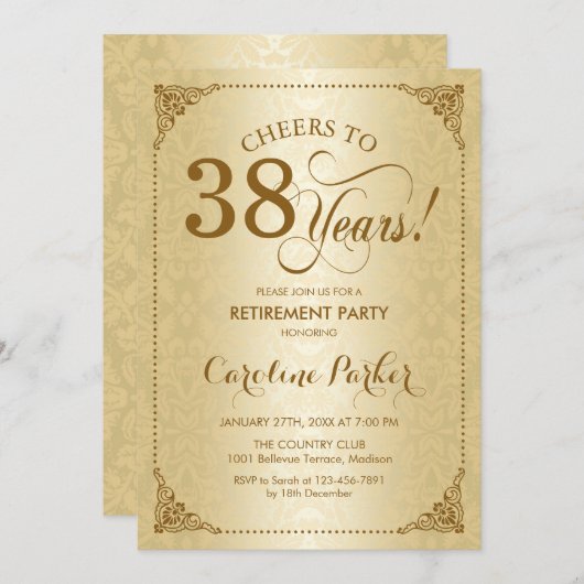 Invitation Retraite - Gold Damask (Devant / Derrière)