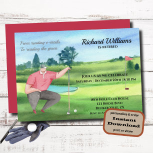 Invitation Retraite Golf Man Lire l'aquarelle verte