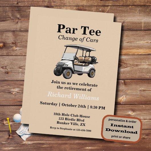 Invitation Retraite Grey Golf Panier Par Tee Thème
