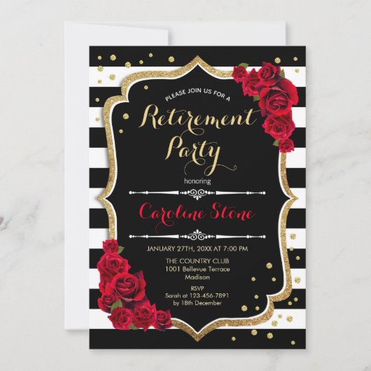 Invitation Retraite - Noir Blanc Grilles Roses (Devant)