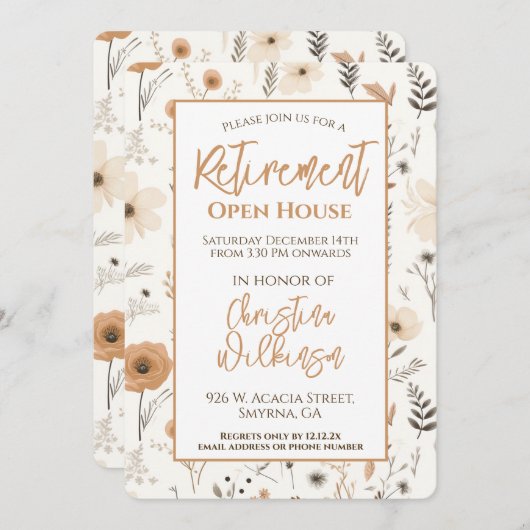 Invitation Retraite Open House Party Boho Floral (Devant / Derrière)