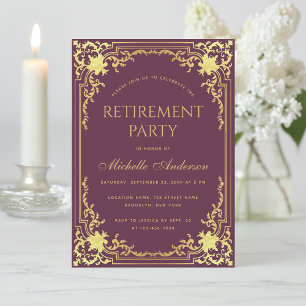 Invitation Retraite Partie Vin Vintage Couleur Faux Gold Foil