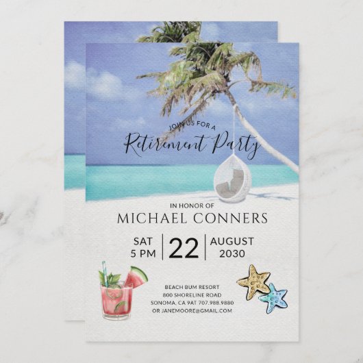 Invitation Retraite Party Tropical Beach (Devant / Derrière)