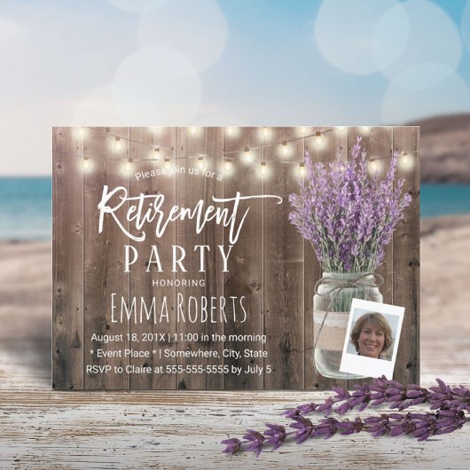 Invitation Retraite photo Lavande rustique Mason Jar Wood